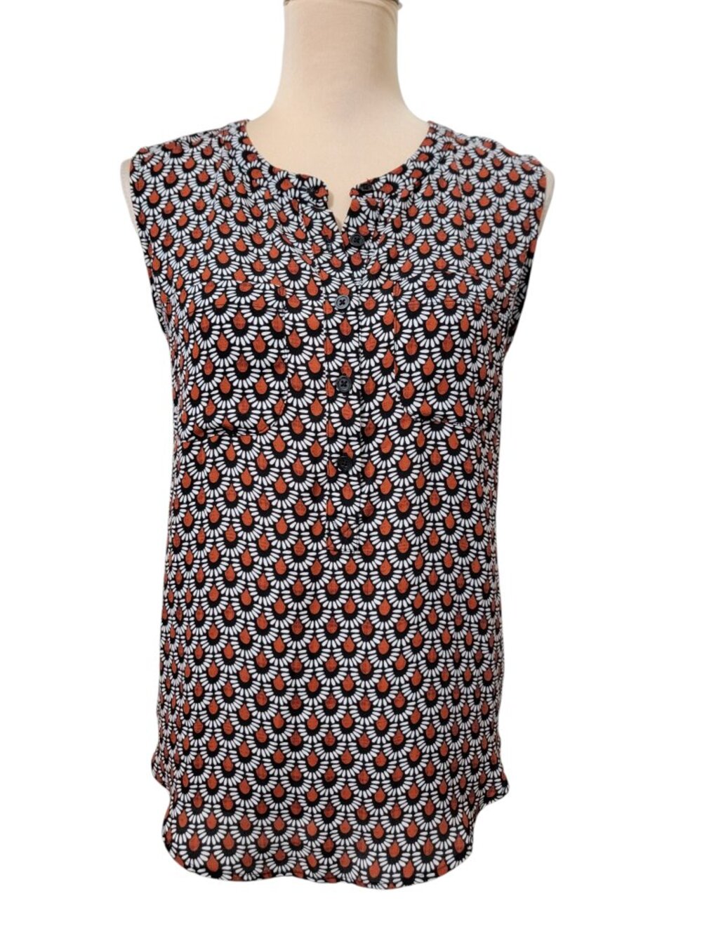 LOFT Size S Sleeveless Geometric Foulard Teardrop Pattern Blouse